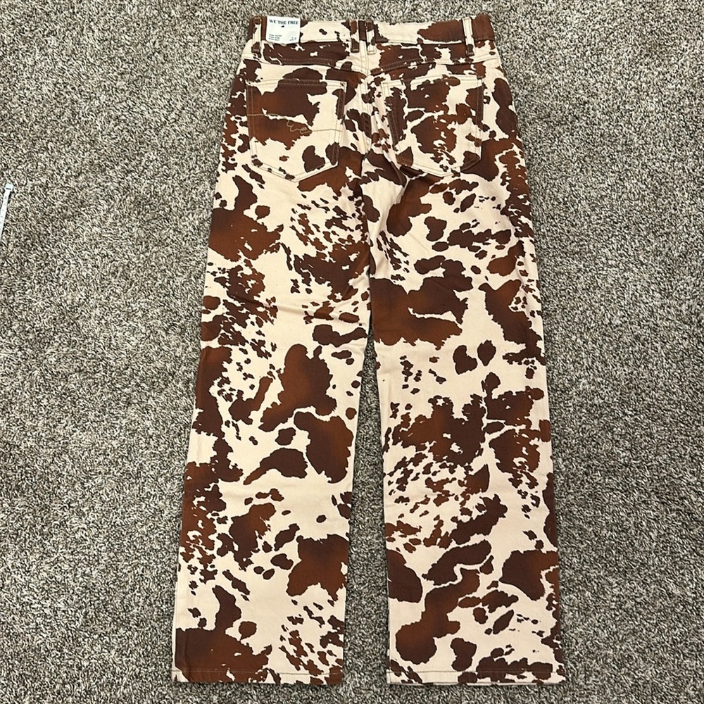 FREE PEOPLE We The Free Risk Taker High Rise Straight Leg Jeans Cow Print - Picture 9 of 11